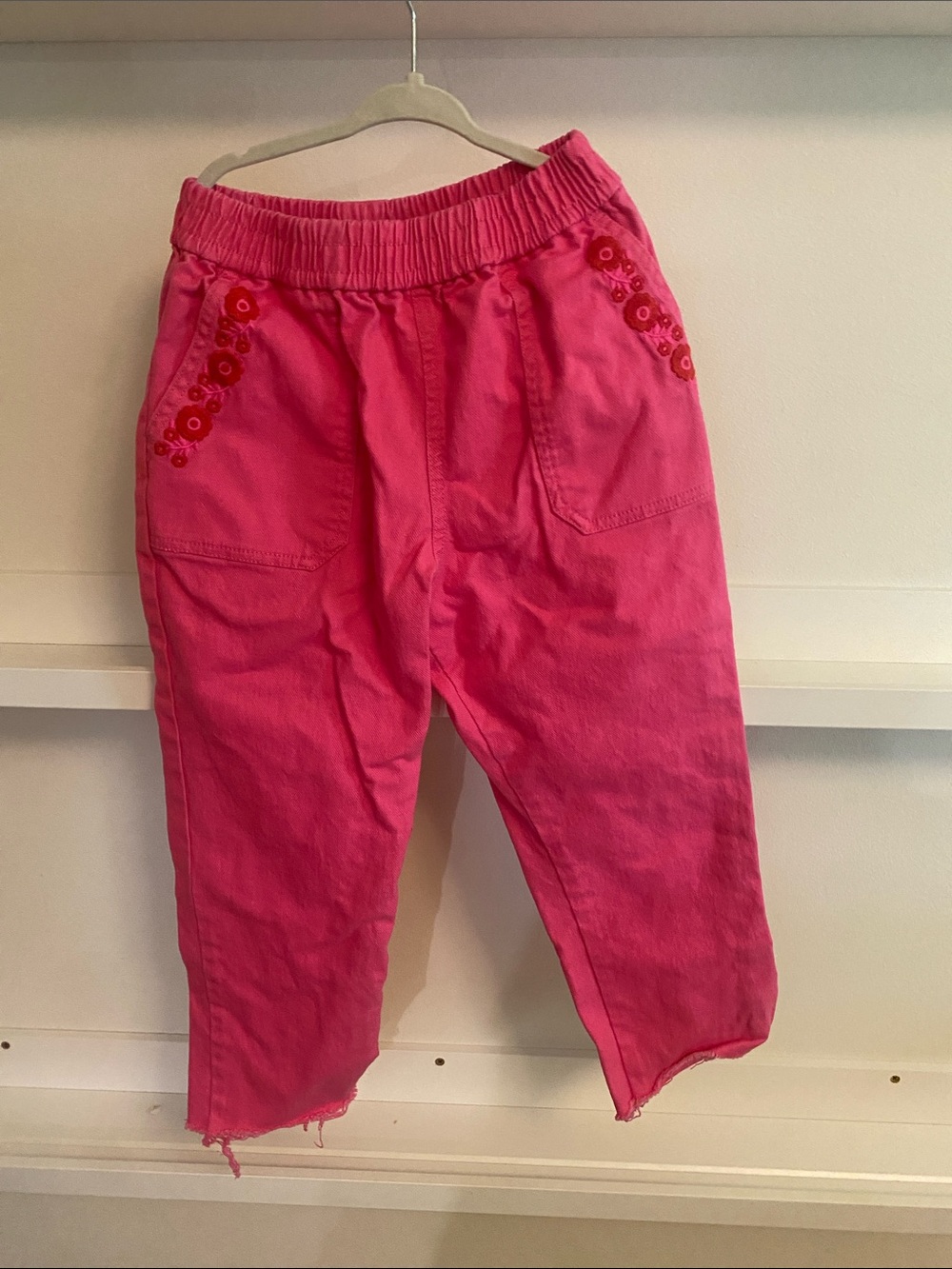Mini Boden Bright Pink Elastic Waist Floral Pocket Pants